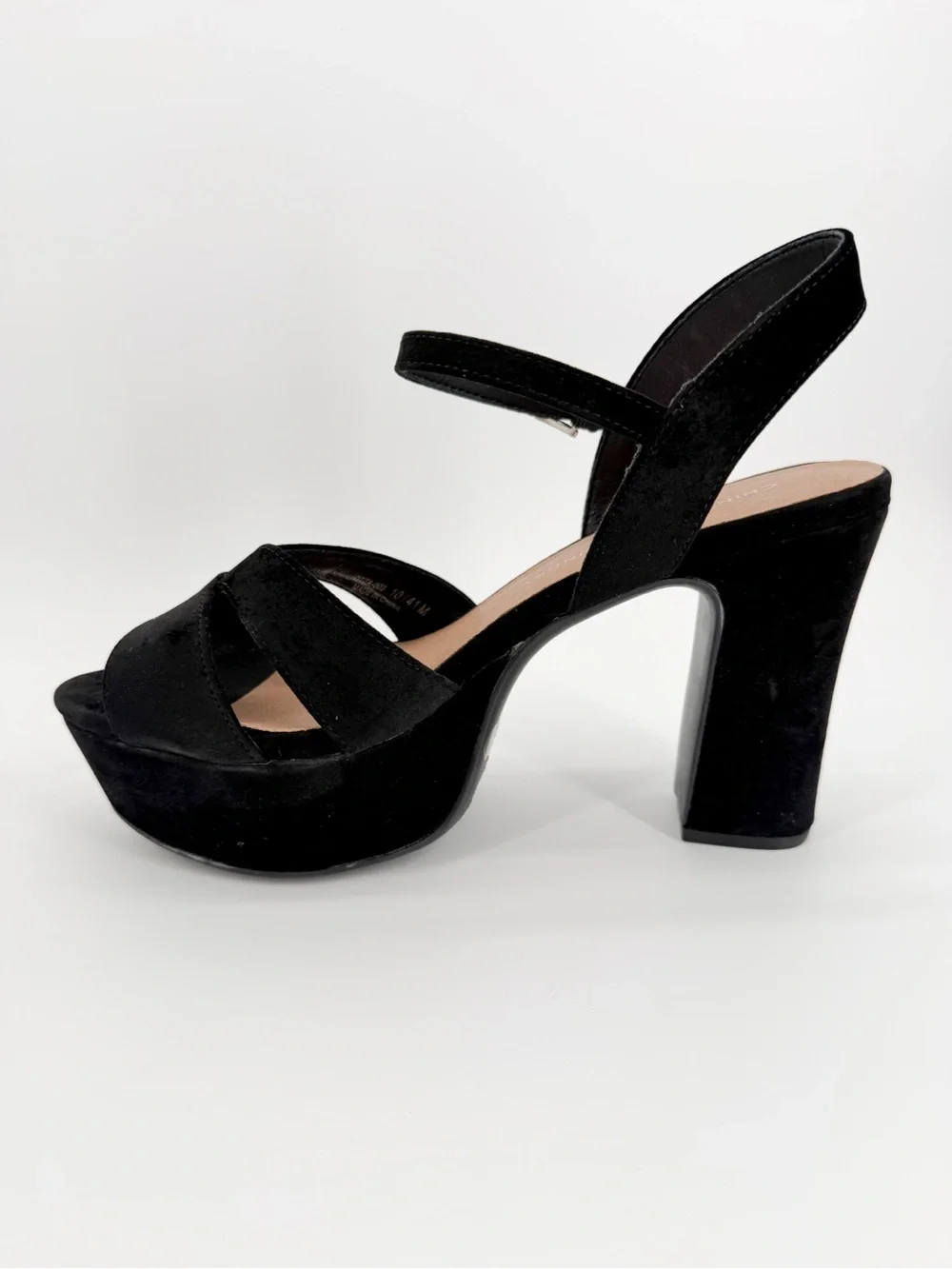 Chinese Laundry Daydreamer Velvet Platform Block Heel Sandals Black 10 NEW